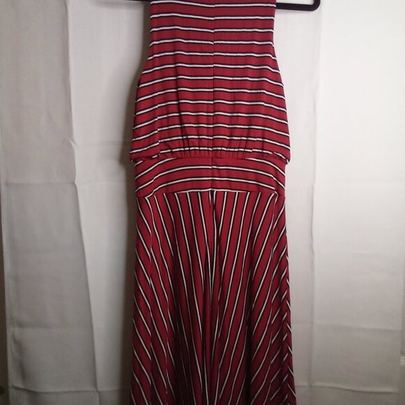 Loft Dress Women XS Sleeveless Soft Stretch Stripe Red Black - Picture 11 of 15